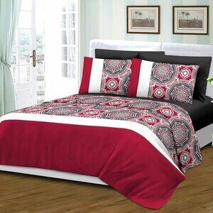 Royal Bamboo King Duvet Cover Set 6 pc Set Red and White print
